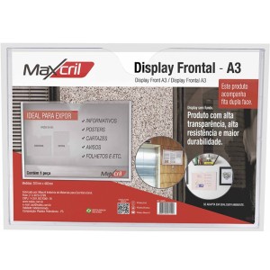 Quadro De Aviso Display Multiuso Acrilico A3 Horizontal Frontal Cristal Adesivo Ref.10090014 MAXCRIL WALEU