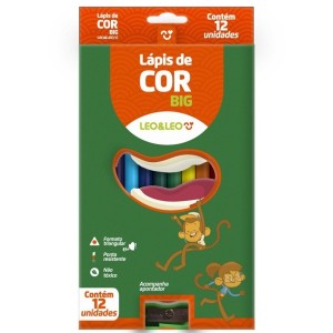  LAPIS DE COR 12 CORES JUMBO TRIANGULAR C/APONTADOR LEO & LEO