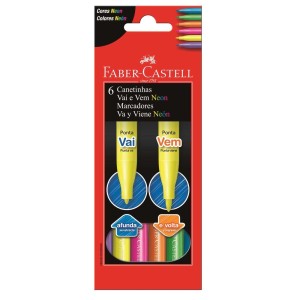 Canetinha Hidrografica 06 Cores Neon Vai e Vem FABER CASTELL
