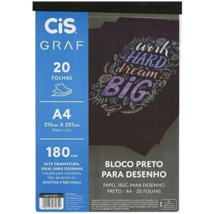 Bloco Para Desenho A4 Preto 180gr Com 20 Folhas Graf - CIS