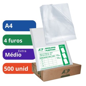 Saco Plástico PP A4 4 FuroS 22x30 Caixa Com 500 Médio 0,12 DAC