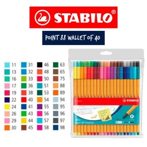 Caneta hidrográfica 0.4mm Kit Com 40 Cores Point 88 - STABILO