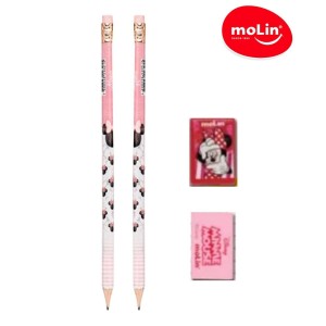 Kit 2 Lápis Preto + 1 Borracha + 1 Apontador Minnie Mouse - Molin