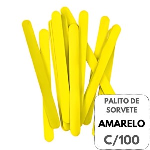 Palito De Sorvete Ponta Redonda  Amarelo Com 100 - KAZ
