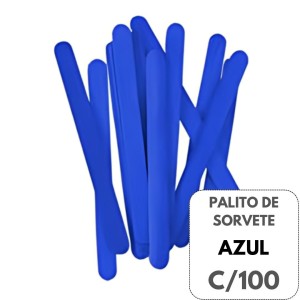 Palito De Sorvete Ponta Redonda  Azul Com 100 - KAZ
