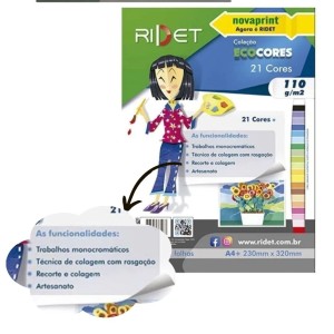 Bloco Criativo Liso OF 21 Cores 42 Folhas 110gr 230X320mm Ecocores RIDET NOVAPRINT Ref:010003