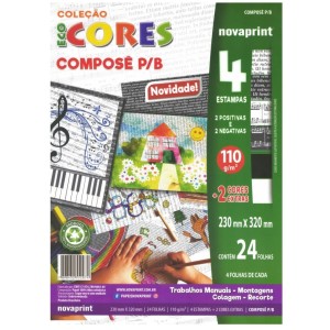 Bloco Criativo Compose OF P/B 4 Estampas 24 Folhas 110gr 230X320mm Ecocores RIDET NOVAPRINT