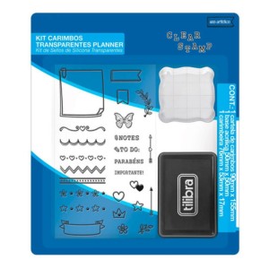 Carimbo Trasnparente Kit Com 3 Unidades Planner Blister Tilibra