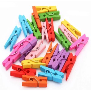 Pregador De Madeira Mini Colorido com 24 Unidades