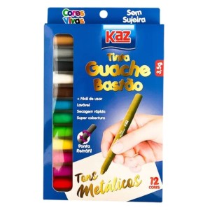 Tinta Guache em Bastao Com 12 Cores metalicas 3,5g kaz