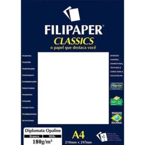 Papel 180gr Diplomata/Opaline Branco A4 C/50 Folhas FILIPAPER