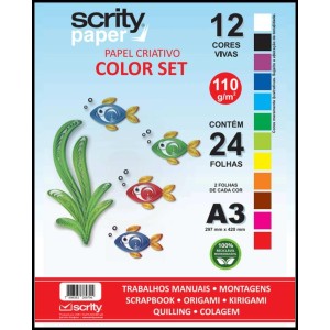 Bloco Criativo Liso A3 12 Cores 24 Folhas 110gr 297X420mm Color Set Ecocores SCRITY