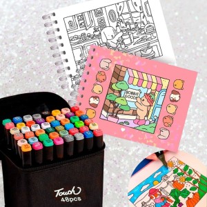 Caneta Touch Permanente 48 Cores Ponta Dupla com Bolsa OPAPRO