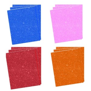 Kit Eva Glitter 40X60cm Laranja/Rosa Claro/Vermelho/Azul