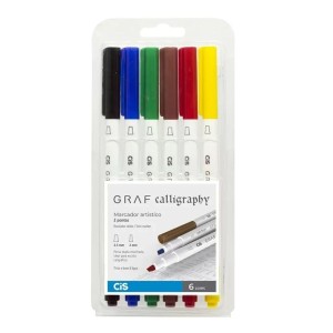 Caneta Hidrográfica Kit Com 6 Cores E 2 Pontas Graf Calligraphy - CIS