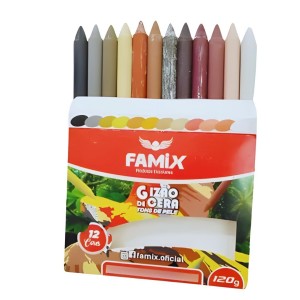 GIZ DE CERA GIZAO REDONDO 12 CORES MULTICULTURAL TONS DE PELE/CABELO FAMIX