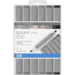 Caneta Artistica Graf Duo Brush 6 Tons de Cinza C/2 Pontas CIS